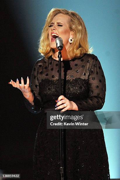 Singer Adele performs onstage at the 54th Annual GRAMMY Awards held at Staples Center on February 12, 2012 in Los Angeles, California.