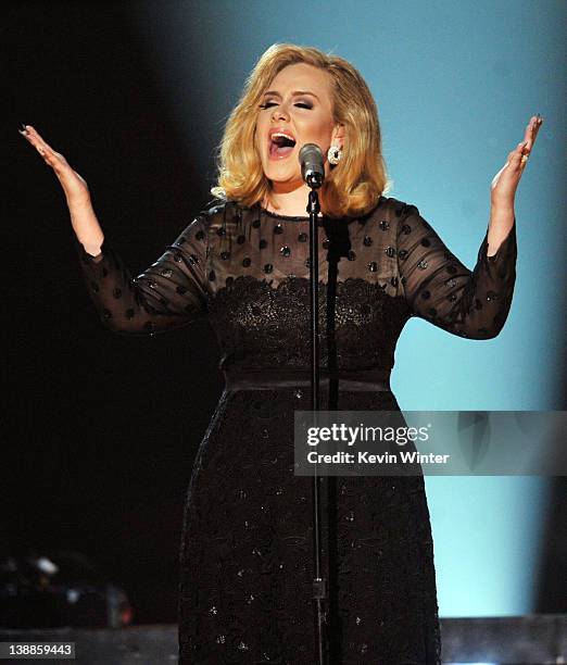 Singer Adele performs onstage at the 54th Annual GRAMMY Awards held at Staples Center on February 12, 2012 in Los Angeles, California.