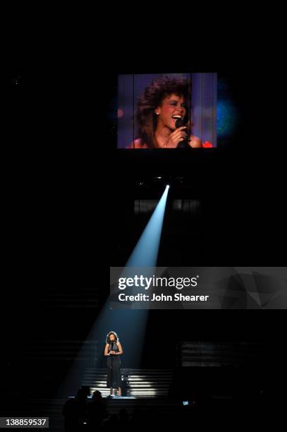 Singer Jennifer Hudson performs a tribute to the late Whitney Houston onstage at The 54th Annual GRAMMY Awards at Staples Center on February 12, 2012...