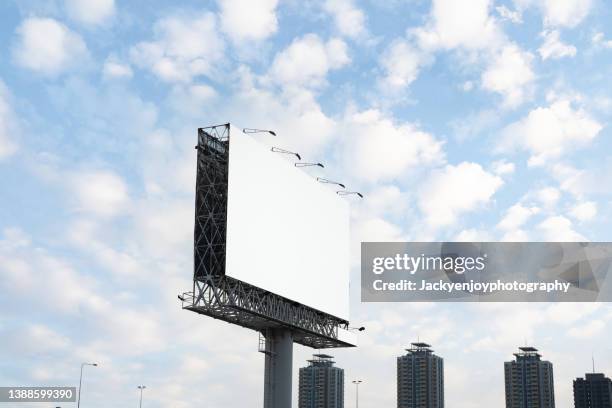 blank billboard at blue sky background - draft media opportunity stock pictures, royalty-free photos & images