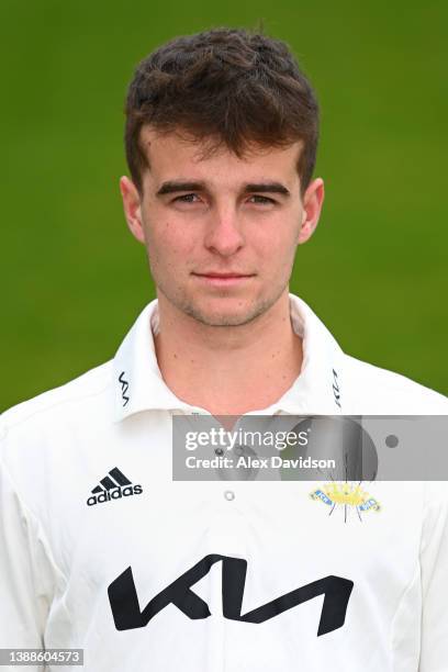 Tom Lawes of Surrey poses for a photo during the Surrey CCC Photocall at The Kia Oval on March 30, 2022 in London, England.