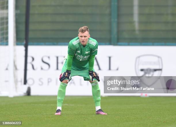 Bernd Leno of Arsenal during a friendly match between Arsenal XI and Brentford B at London Colney on March 30, 2022 in St Albans, England.