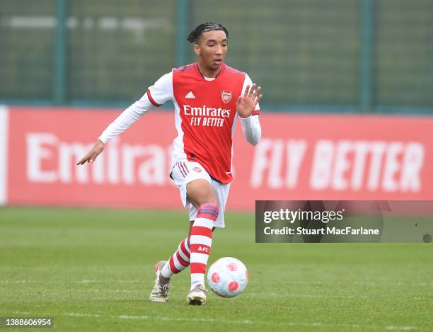 Bradley Ibrahim of Arsenal during a friendly match between Arsenal XI and Brentford B at London Colney on March 30, 2022 in St Albans, England.