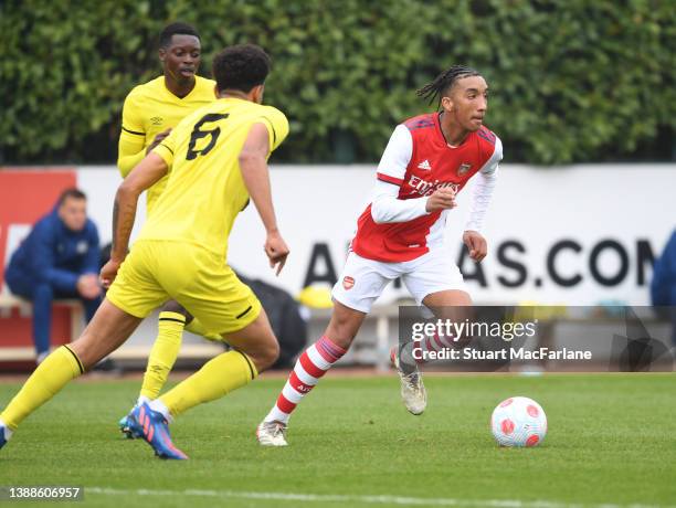 Bradley Ibrahim of Arsenal during a friendly match between Arsenal XI and Brentford B at London Colney on March 30, 2022 in St Albans, England.