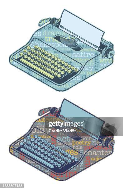 vintage typewriter playwright writer script essay novel word cloud isometric vector - typewriter keys stock illustrations