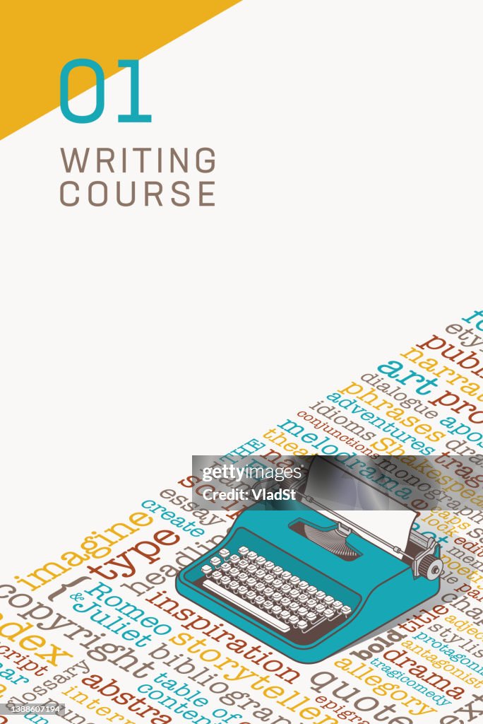 Vintage Typewriter Playwright Writer Word Cloud Flyer Brochure Design