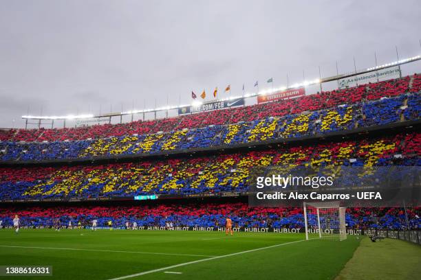 General view of play during the UEFA Women's Champions League Quarter Final Second Leg match between FC Barcelona and Real Madrid at Camp Nou on...