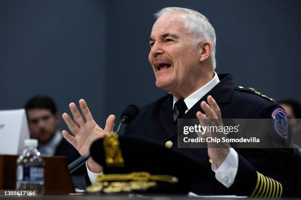 Capitol Police Chief Thomas Manger testifies before the House Appropriations Legislative Branch Subcommittee in the Rayburn House Office Building on...