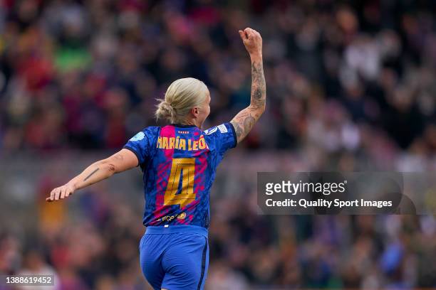 Mapi Leon of FC Barcelona celebrates after scoring his team's first goal during the UEFA Women's Champions League Quarter Final Second Leg match...
