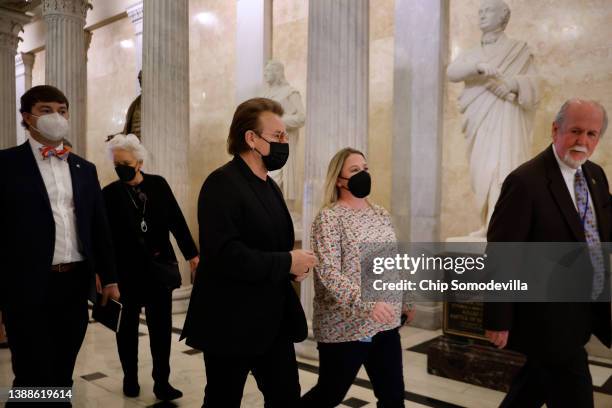 Frontman and human rights activist Bono Vox moves through the U.S. Capitol between meetings on March 30, 2022 in Washington, DC. Bono is on Capitol...