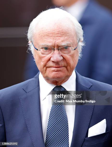 King Carl Gustaf XVI of Sweden attends a Service of Thanksgiving for the life of Prince Philip, Duke of Edinburgh at Westminster Abbey on March 29,...