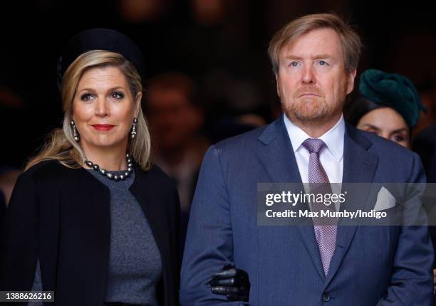 Queen Máxima of The Netherlands and King Willem-Alexander of The Netherlands attend a Service of Thanksgiving for the life of Prince Philip, Duke of...