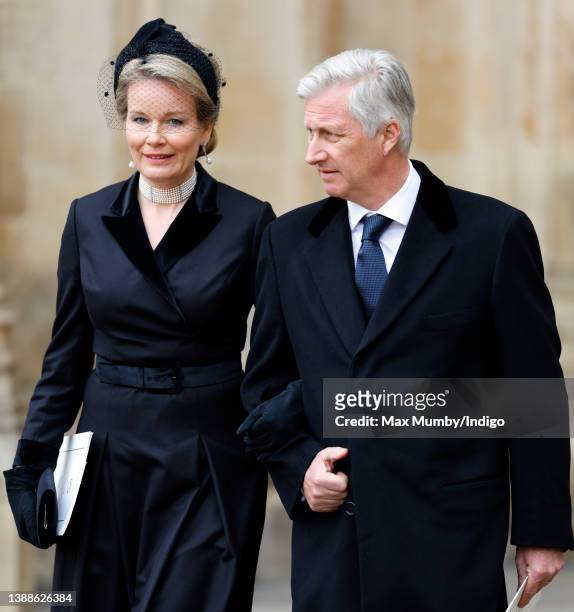 Queen Mathilde of Belgium and King Philippe of Belgium attend a Service of Thanksgiving for the life of Prince Philip, Duke of Edinburgh at...