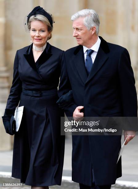 Queen Mathilde of Belgium and King Philippe of Belgium attend a Service of Thanksgiving for the life of Prince Philip, Duke of Edinburgh at...