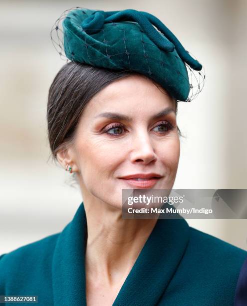 Queen Letizia of Spain attends a Service of Thanksgiving for the life of Prince Philip, Duke of Edinburgh at Westminster Abbey on March 29, 2022 in...