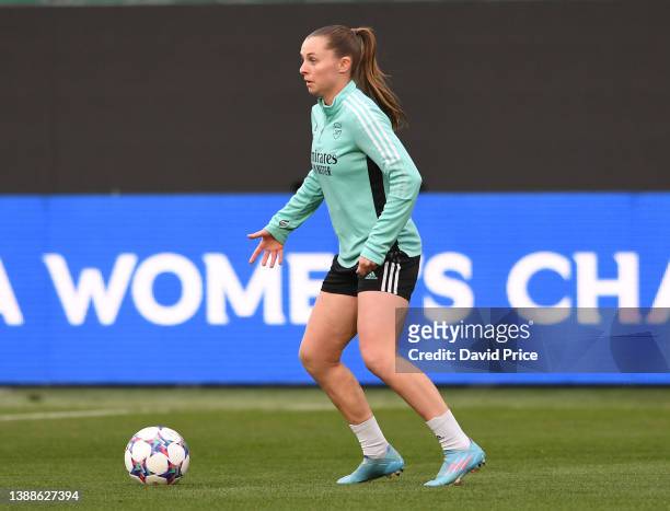 Noelle Maritz of Arsenal during the Arsenal Women's training session at Volkswagen Arena on March 30, 2022 in Wolfsburg, Germany.