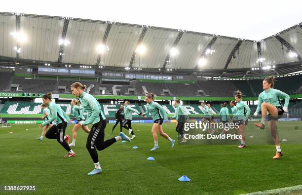 Vivianne Miedema of Arsenal during the Arsenal Women's training session at Volkswagen Arena on March 30, 2022 in Wolfsburg, Germany.