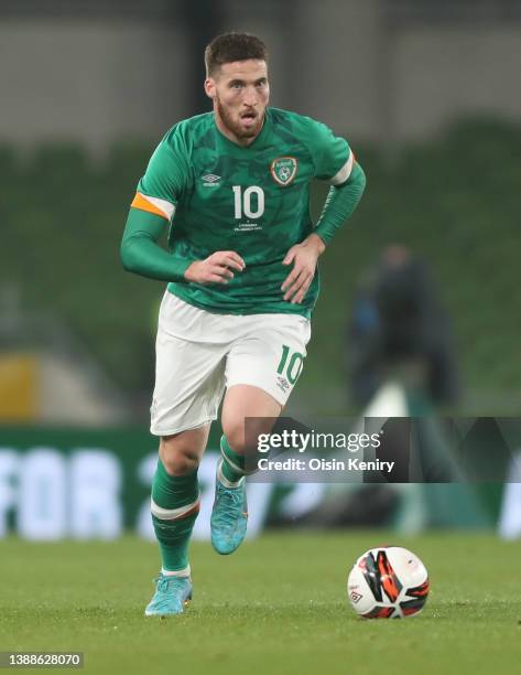 Matt Doherty of Ireland in action during the international friendly match between Republic of Ireland and Lithuania at Aviva Stadium on March 29,...