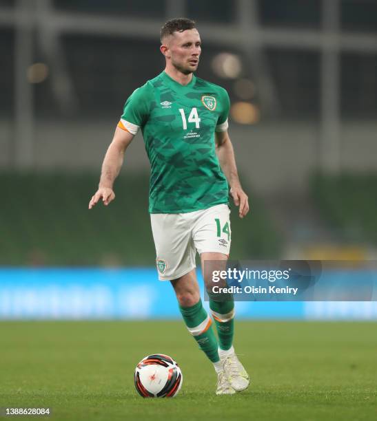 Alan Browne of Ireland in action during the international friendly match between Republic of Ireland and Lithuania at Aviva Stadium on March 29, 2022...