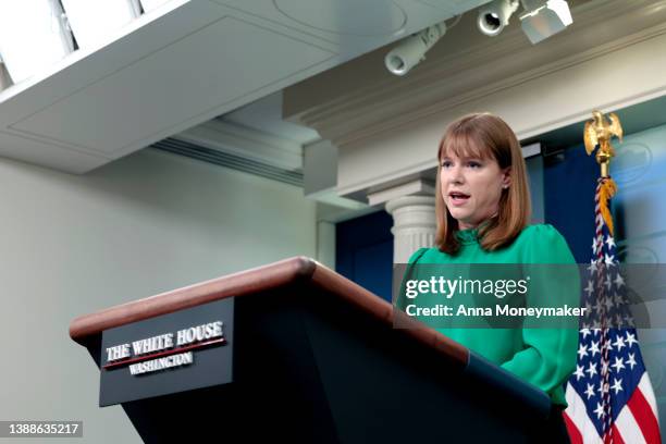 White House Communications Director Kate Bedingfield speaks during the daily White House Press Briefing on March 30, 2022 in Washington, DC....