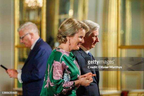 King Philippe of Belgium, Queen Mathilde and Prince Laurent attend the annual spring concert at the Royal Palace on March 30, 2022 in Brussels,...