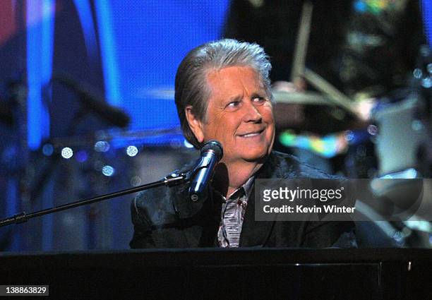 Musician Brian Wilson of The Beach Boys performs onstage at the 54th Annual GRAMMY Awards held at Staples Center on February 12, 2012 in Los Angeles,...