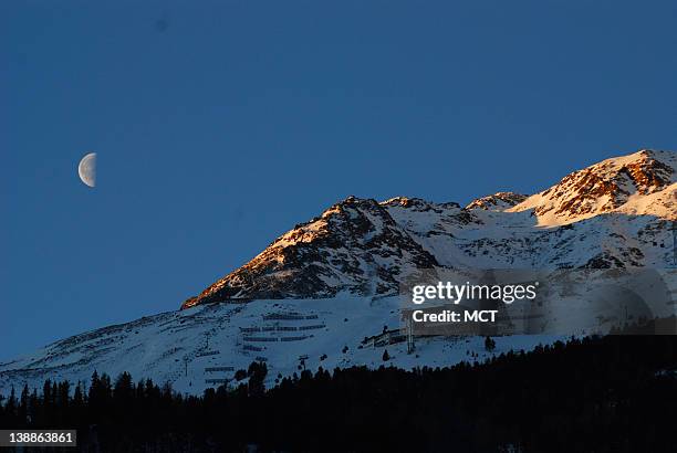 Moonrise over the Austrian Alps as seen from the Central Spa Hotel Soelden.