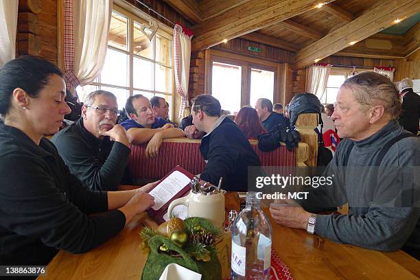 Lunch time at one of the mountain restaurants of Soelden, Austria.