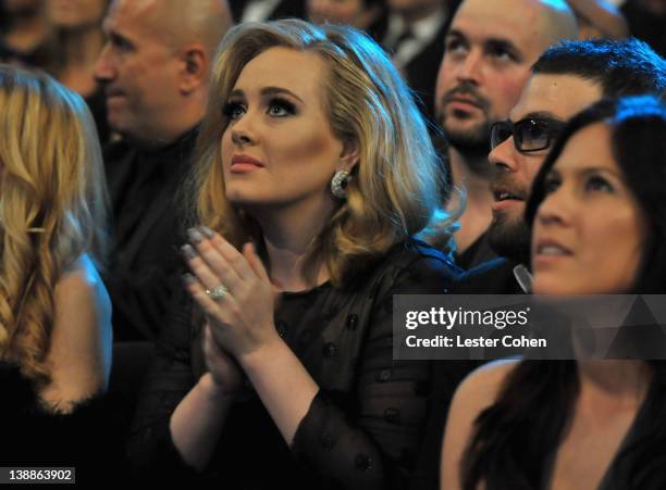 Singer Adele and Simon Konecki attend The 54th Annual GRAMMY Awards at Staples Center on February 12, 2012 in Los Angeles, California.