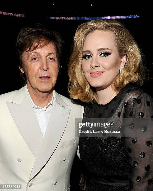 Musician Sir Paul McCartney and singer Adele attend the 54th Annual GRAMMY Awards held at Staples Center on February 12, 2012 in Los Angeles,...