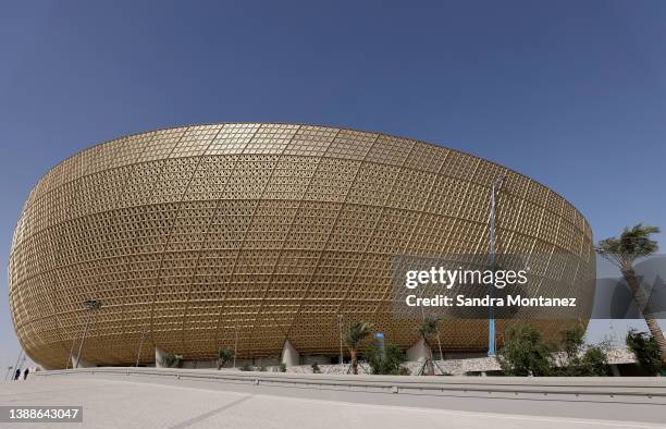 General view of Lusail Stadium ahead of FIFA World Cup Qatar 2022 on March 28, 2022 in Doha, Qatar. Lusail Stadium will host 10 matches.