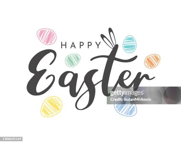 ilustrações de stock, clip art, desenhos animados e ícones de happy easter card with hand drawn egg, white background. vector - fantasia de coelho