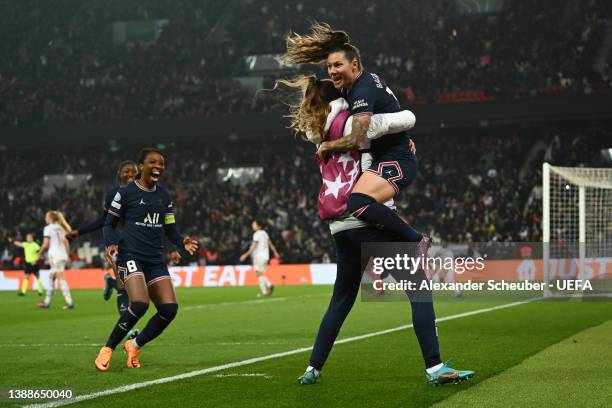 Ramona Bachmann of Paris Saint-Germain celebrates with teammates after scoring their team's second goal during the UEFA Women's Champions League...