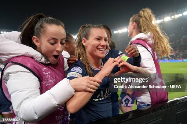 Ramona Bachmann of Paris Saint-Germain celebrates with teammates after scoring their team's second goal during the UEFA Women's Champions League...
