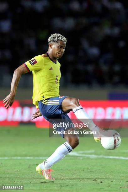 Wilmar Barrios of Colombia in action during the FIFA World Cup Qatar 2022 qualification match between Venezuela and Colombia at Estadio Cachamay on...