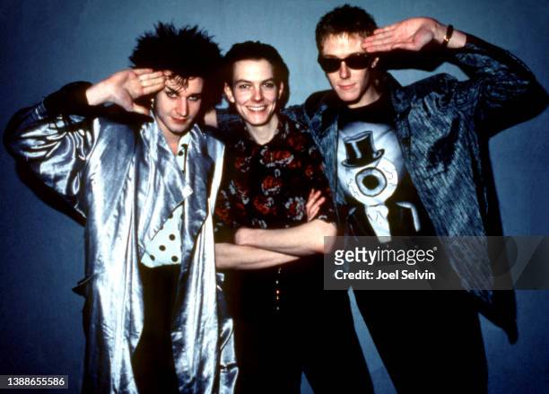 Musician, songwriter and singer Daniel Ash, drummer Kevin Haskins and bassist David J , of the English alternative rock band Love and Rockets, pose...