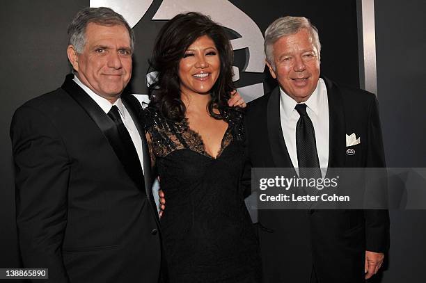 President and CEO Leslie Moonves, TV personality Julie Chen and guest arrive at The 54th Annual GRAMMY Awards at Staples Center on February 12, 2012...