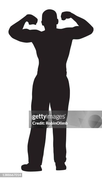 muscle man silhouette - flexing silhouette vector stock illustrations