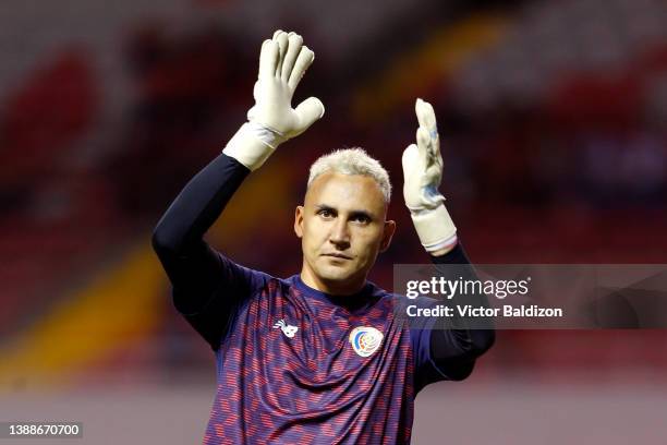 Keylor Navas of Costa Rica warms up prior to a match between Costa Rica and United States as part of the Concacaf 2022 FIFA World Cup Qualifiers at...