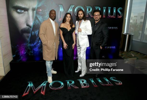 Tyrese Gibson, Adria Arjona, Jared Leto and Al Madrigal attend the "Morbius" Fan Special Screening at Cinemark Playa Vista and XD on March 30, 2022...