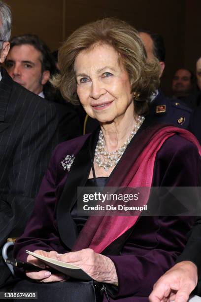 Queen Sofia of Spain attends the presentation of the Electronic Biographical Dictionary of The Royal Academy of History at Roosevelt House Public...