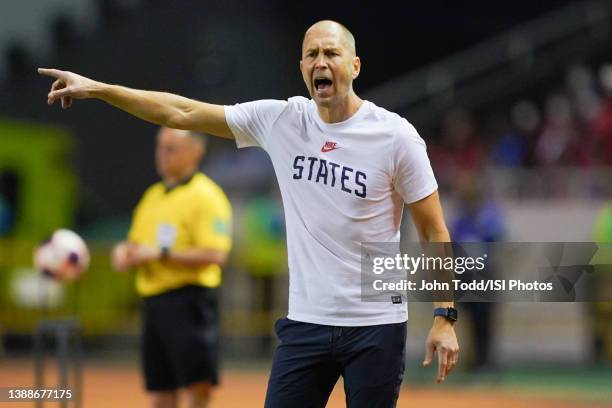 Gregg Berhalter head coach of United States shouts instructions to his players during a Concacaf 2022 FIFA World Cup Qualifier between Costa Rica and...