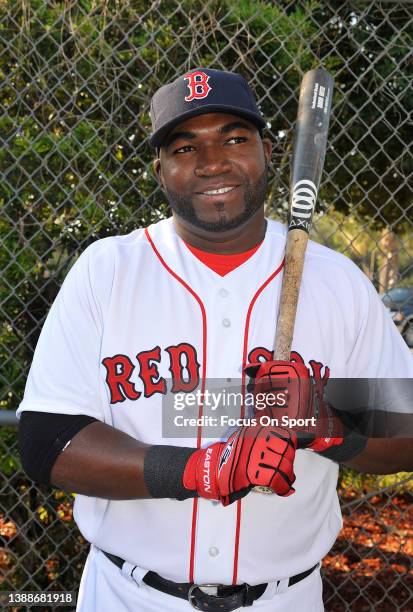 David Ortiz of the Boston Red Sox poses for this portrait during Major League Baseball spring training on February 20, 2011 at City of Palms Park in...