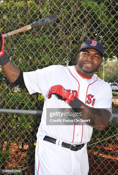 David Ortiz of the Boston Red Sox poses for this portrait during Major League Baseball spring training on February 20, 2011 at City of Palms Park in...