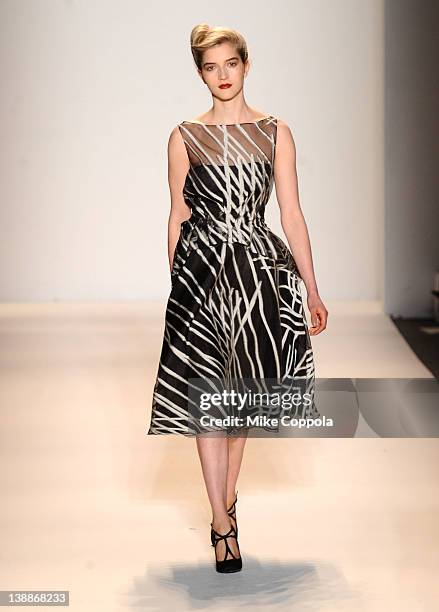 Model walks the runway at the Lela Rose Fall 2012 fashion show for Payless during Mercedes-Benz Fashion Week at The Studio at Lincoln Center on...