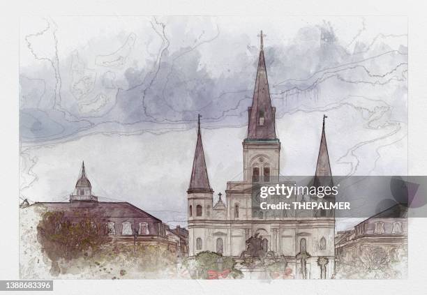 st. louis cathedral in new orleans - digital technique - st louis cathedral new orleans 幅插畫檔、美工圖案、卡通及圖標