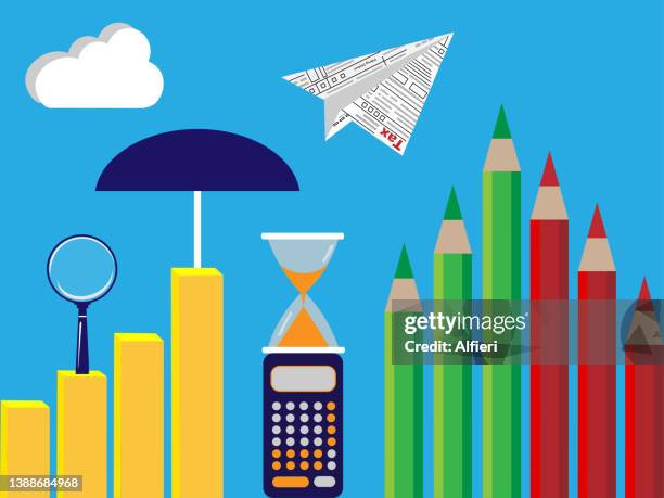 flying over tax land - financial literacy stock illustrations