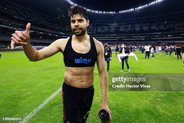 Nestor Araujo of Mexico celebrates after the match between Mexico and El Salvador as part of the Concacaf 2022 FIFA World Cup Qualifiers at Azteca...