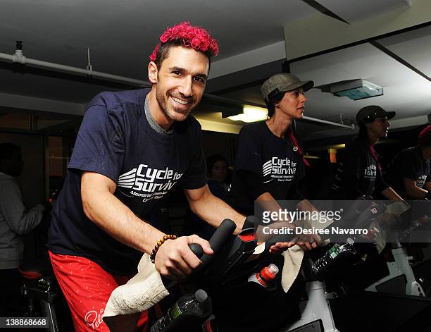 Personality Ethan Zohn and Jenna Morasca cycle at the 2012 Cycle For Survival - Day 2 at Equinox Graybar on February 12, 2012 in New York City.