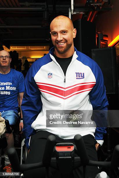 New York Giants Linebacker Mark Herzlich cycles at the 2012 Cycle For Survival - Day 2 at Equinox Graybar on February 12, 2012 in New York City.